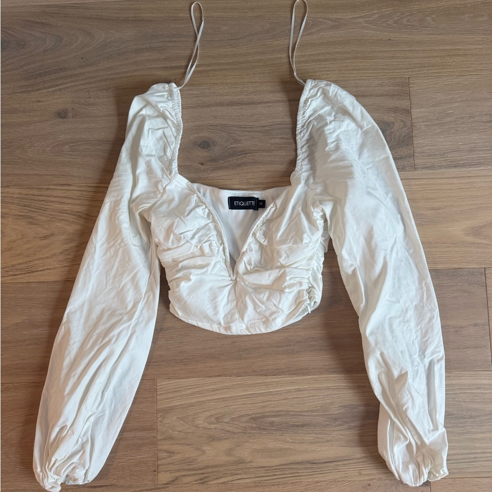 White Puff Sleeve Crop Blouse